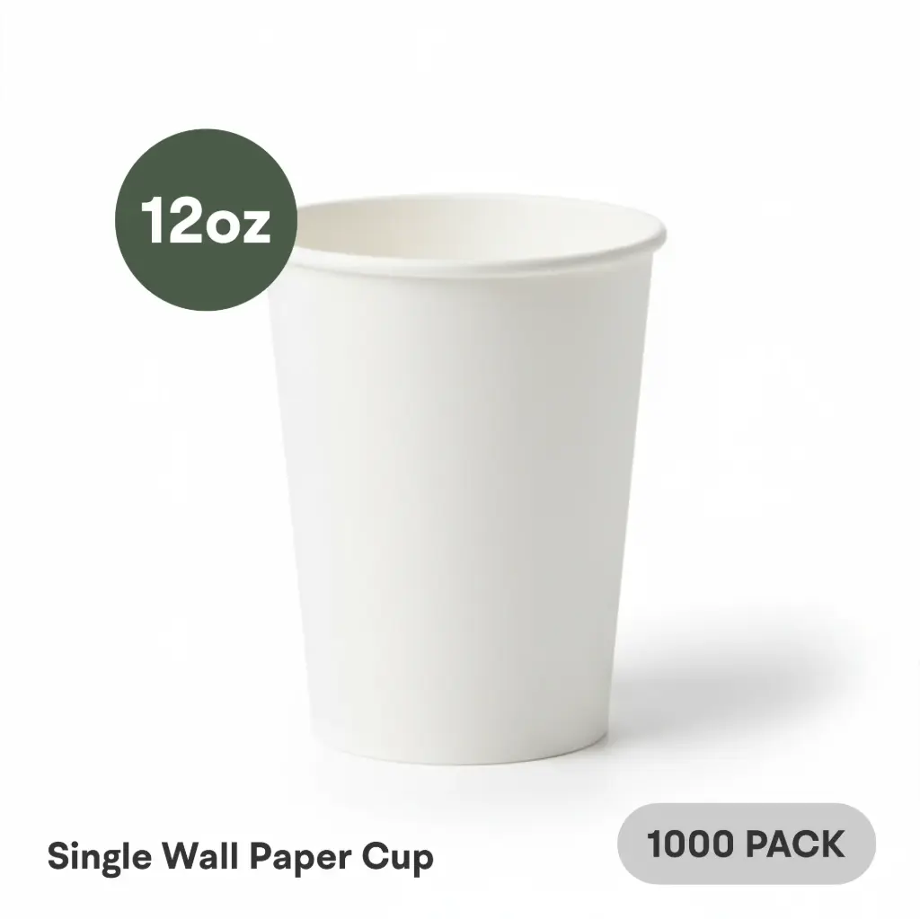 12 OZ Paper Cup Single Wall (360 ML) (White) [1000 per case] Plain Disposable