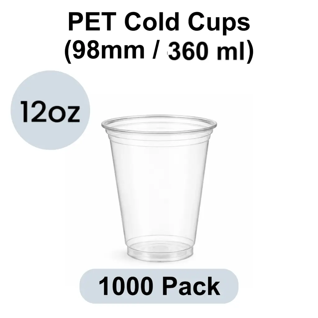 98mm PET Cold Cup 12 oz (360 ml) Clear 1000pk