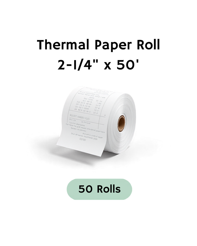 Thermal Paper Roll 2-1/4" x 50' (57mm x 15m) BPA-Free 48GSM 1/2" Core [50 per case]