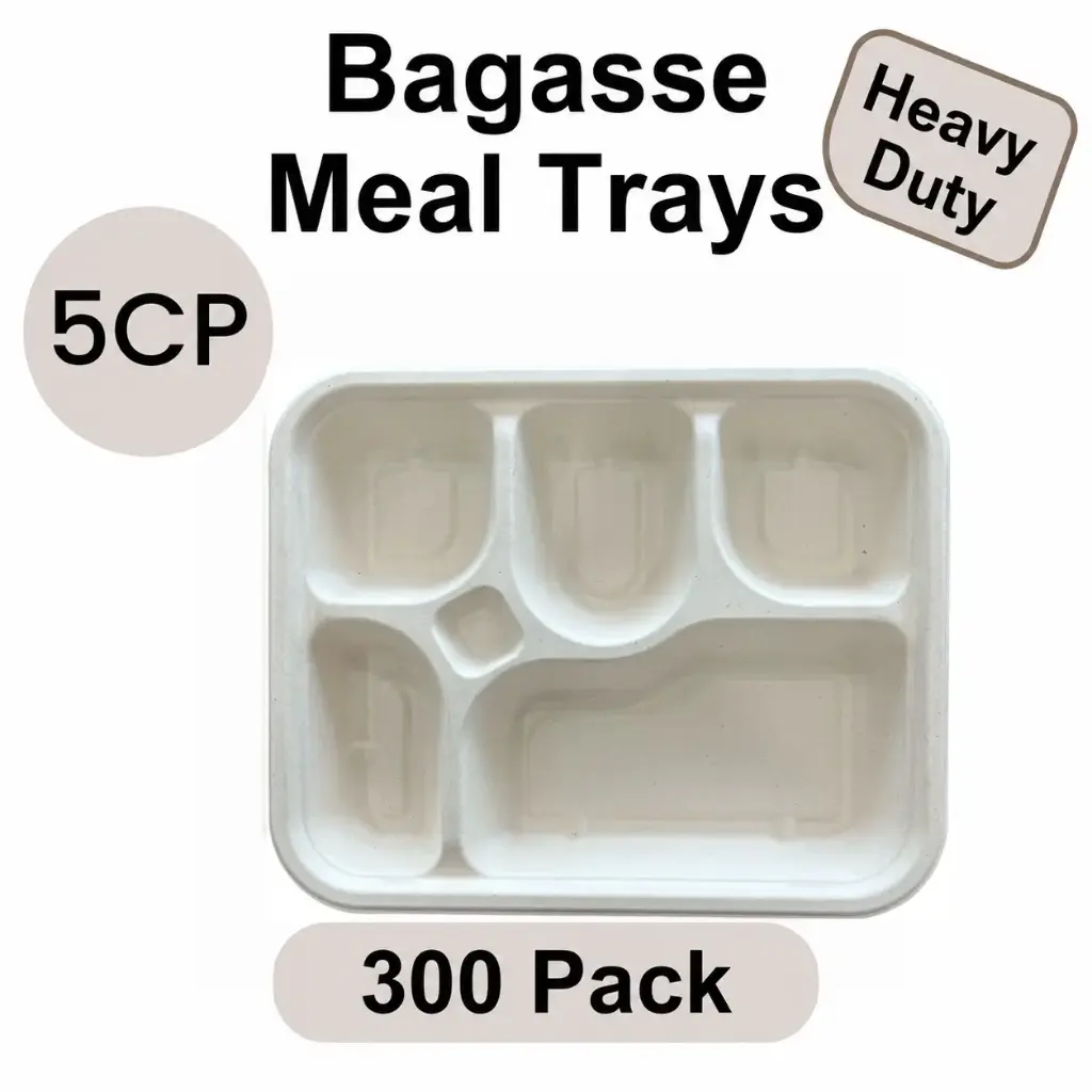 [[BP-00-5C-H]] 5-Compartment Plate Heavy Duty White [300 pack] Bagasse