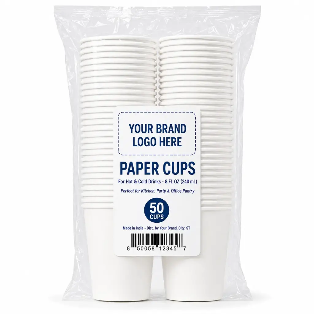 8 oz Plain Paper Cups, 50-Count - Single Wall Disposable