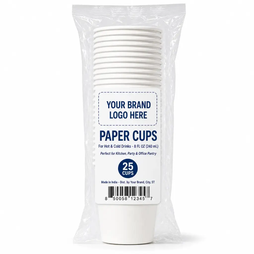 8 oz Plain Paper Cups, 25-Count - Single Wall Disposable