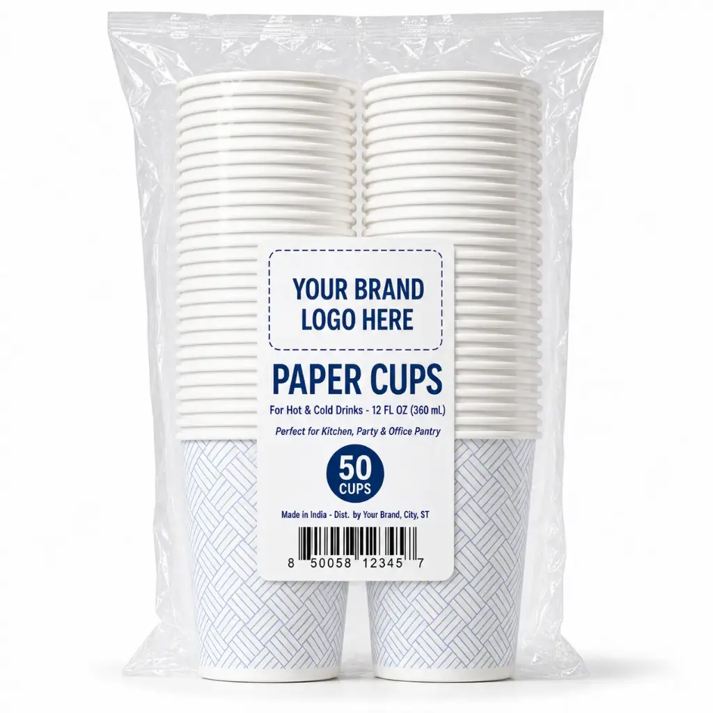 12 oz Printed Paper Cups, 50-Count - Single Wall Disposable