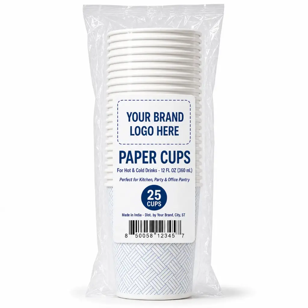 12 oz Printed Paper Cups, 25-Count - Single Wall Disposable