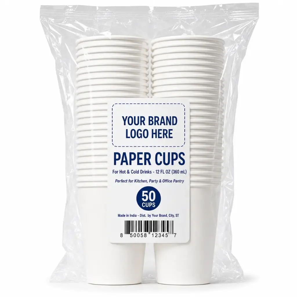12 oz Plain Paper Cups, 50-Count - Single Wall Disposable