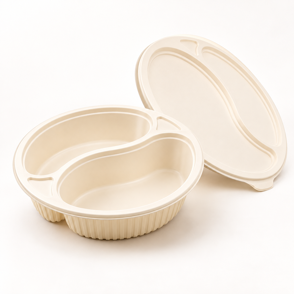 2-Compartment Corn Starch Meal Tray with Lid [360/box]