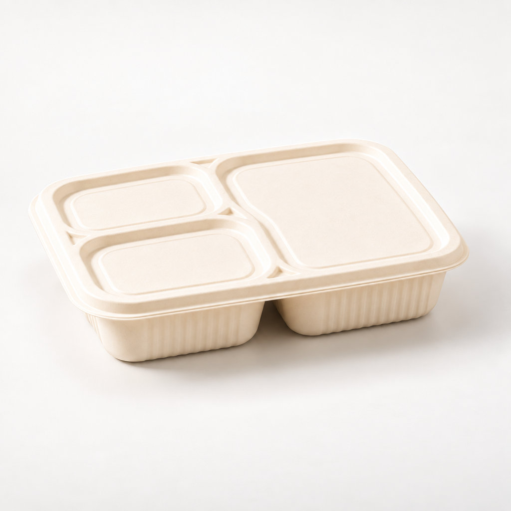 3-Compartment Corn Starch Meal Tray with Lid [450/box]