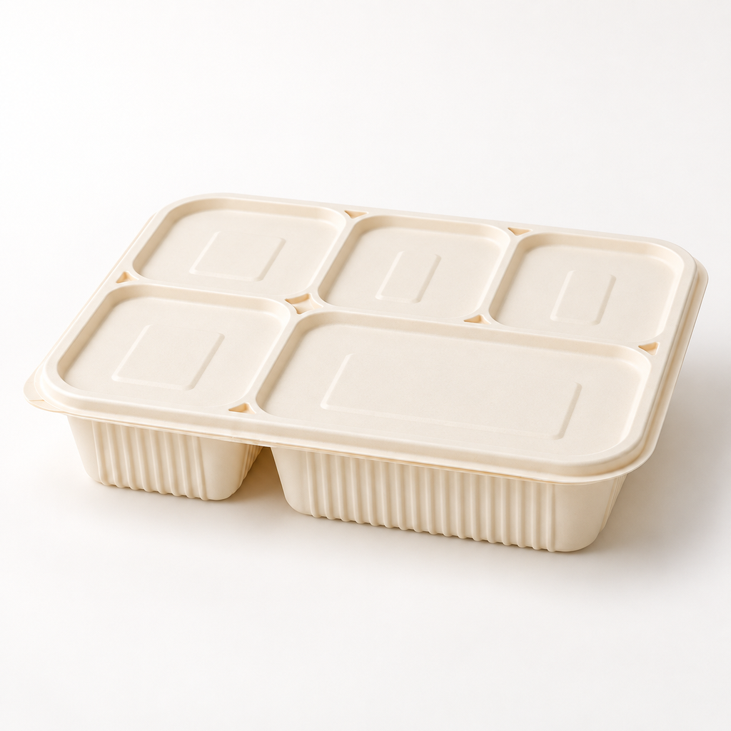 5-Compartment Corn Starch Meal Tray with Lid [300/box]