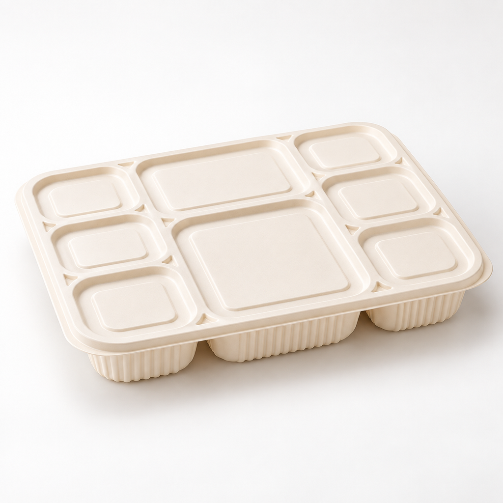 8-Compartment Corn Starch Meal Tray with Lid [180/box]