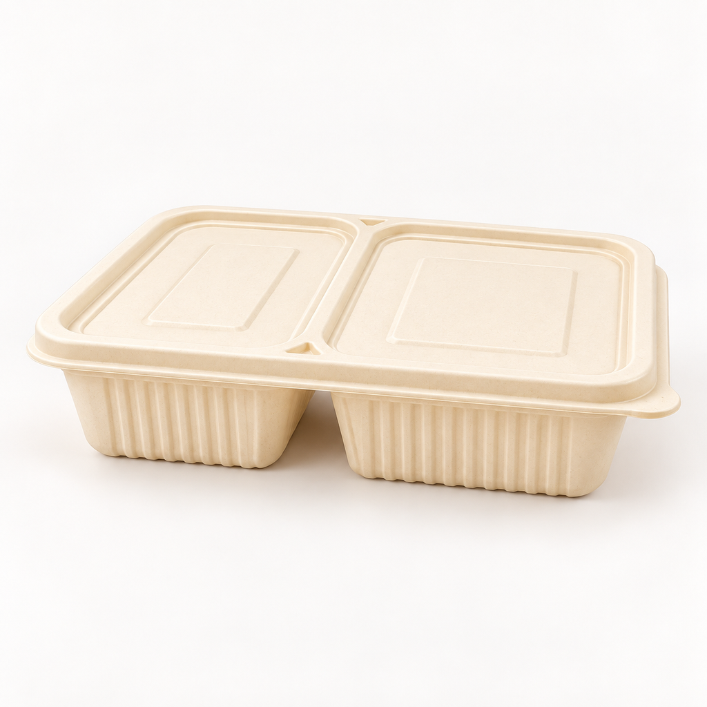 2-Compartment Rectangular Corn Starch Lunch Box with Lid [600/box]