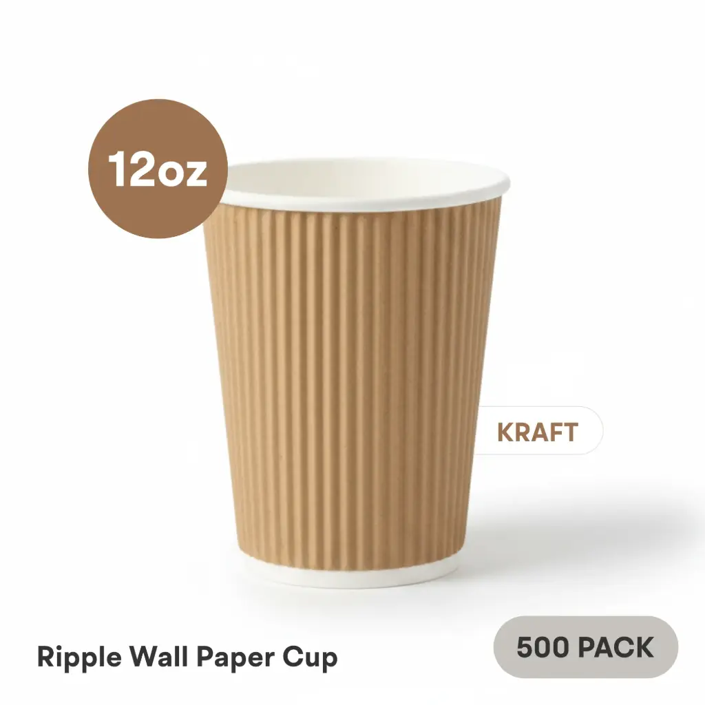 12 OZ Paper Cup Ripple Wall (360 ML) (Kraft) [500 per case] Plain Disposable  