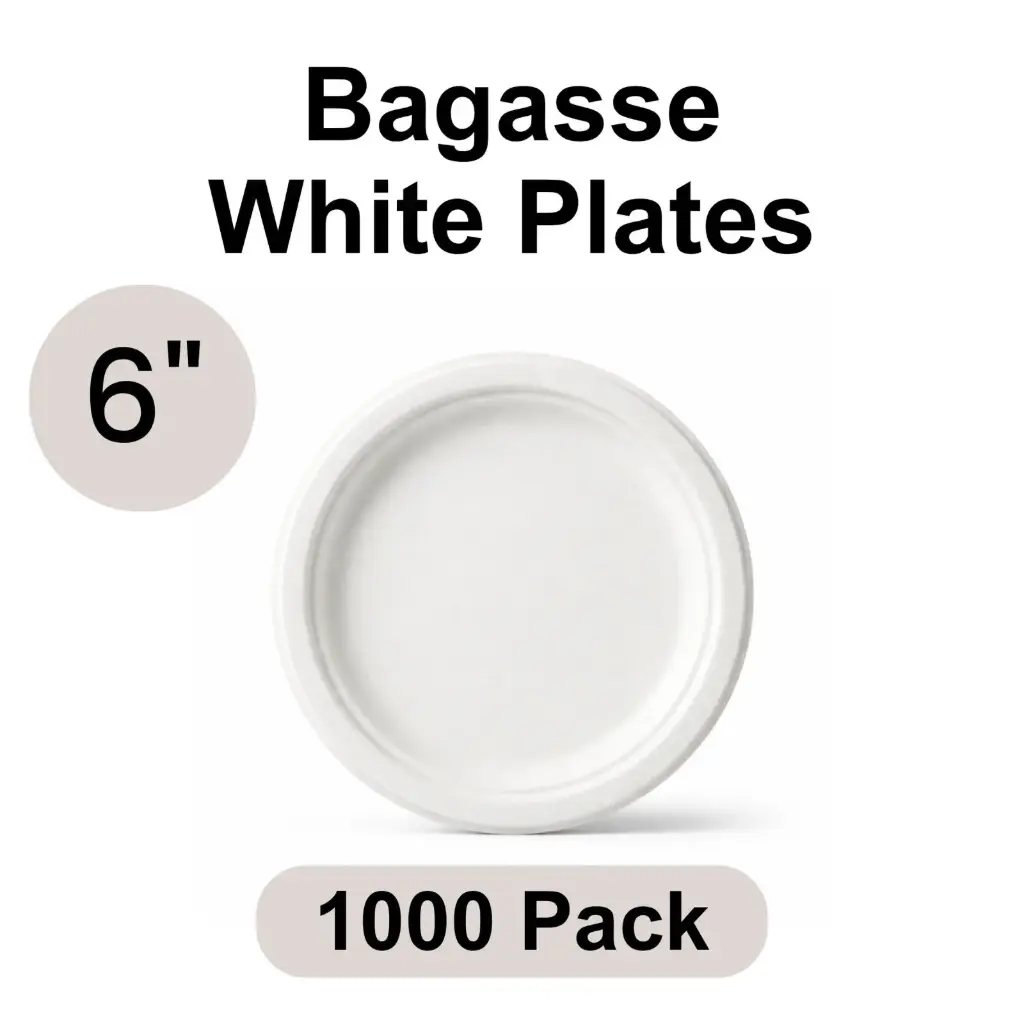[BP-06-WH] 6" Plates White [1000 pack] Bagasse