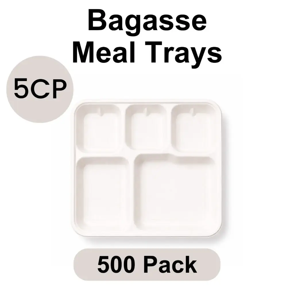 [BP-00-5C] 5-Compartment Plate White [500 pack] Bagasse