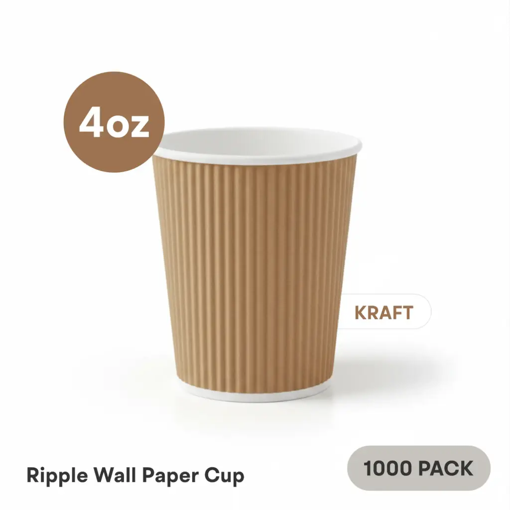 4 OZ Paper Cup Ripple Wall (120 ML) (Kraft) [1000 per case]  Plain Disposable       