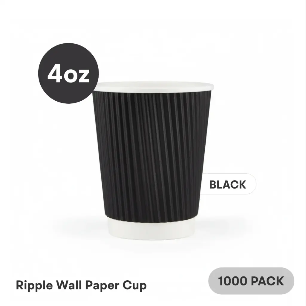 4 OZ Paper Cup Ripple Wall (120 ML) (Black) [1000 per case]  Plain Disposable