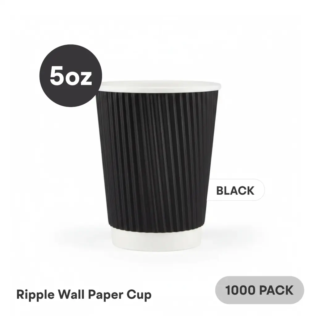 5 OZ Paper Cup Ripple Wall (150 ML) (Black) [1000 per case] Plain Disposable