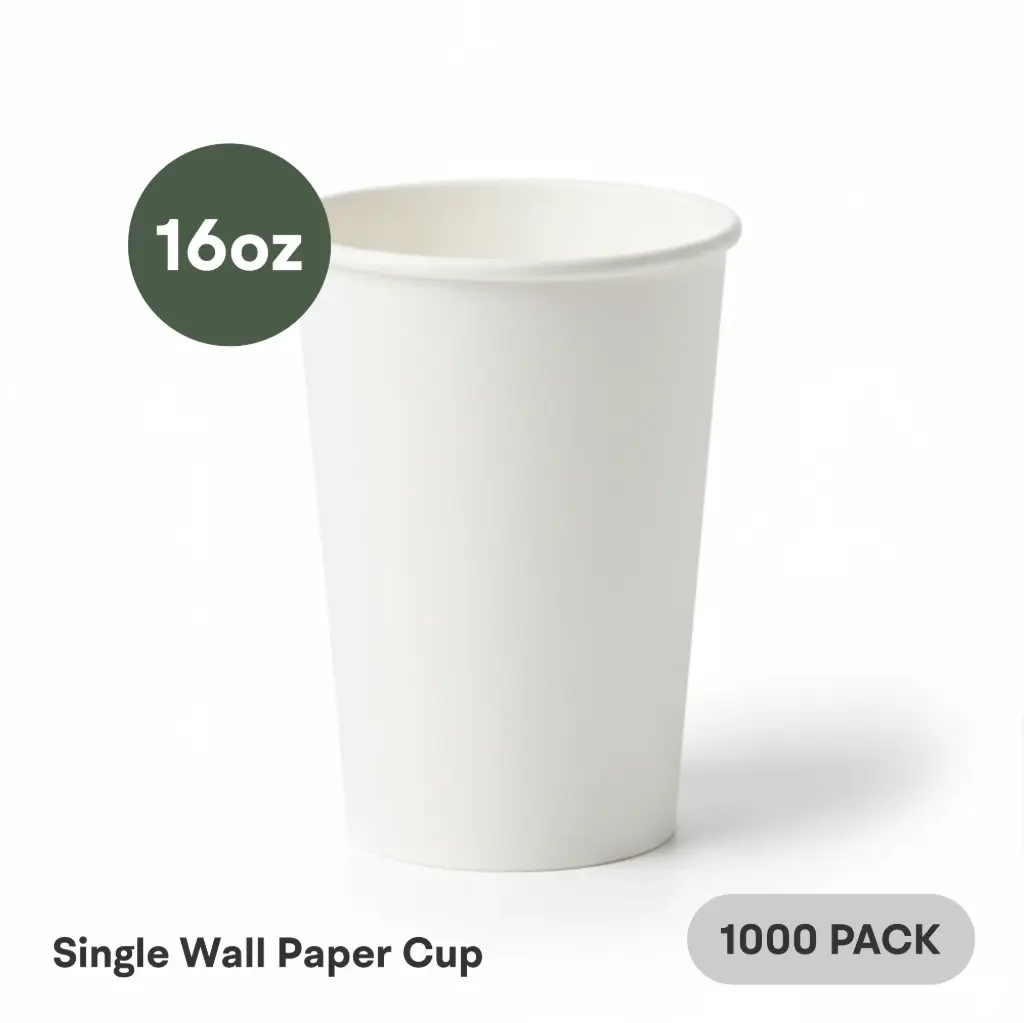 16 OZ Paper Cup Single Wall (480 ML) (White) [1000 per case] Plain Disposable