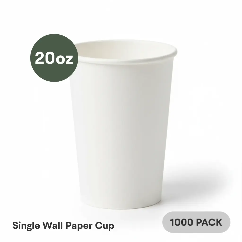 20 OZ Paper Cup Single Wall (600 ML) (White) [1000 per case] Plain Disposable
