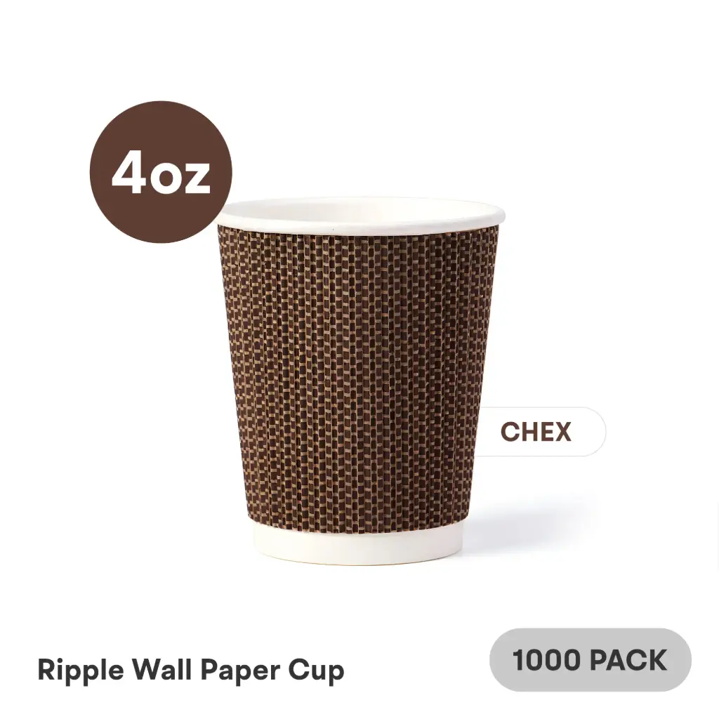 4 OZ Paper Cup Ripple Wall (120 ML) (Brown Chex Black Dots) [1000 per case]  Plain Disposable