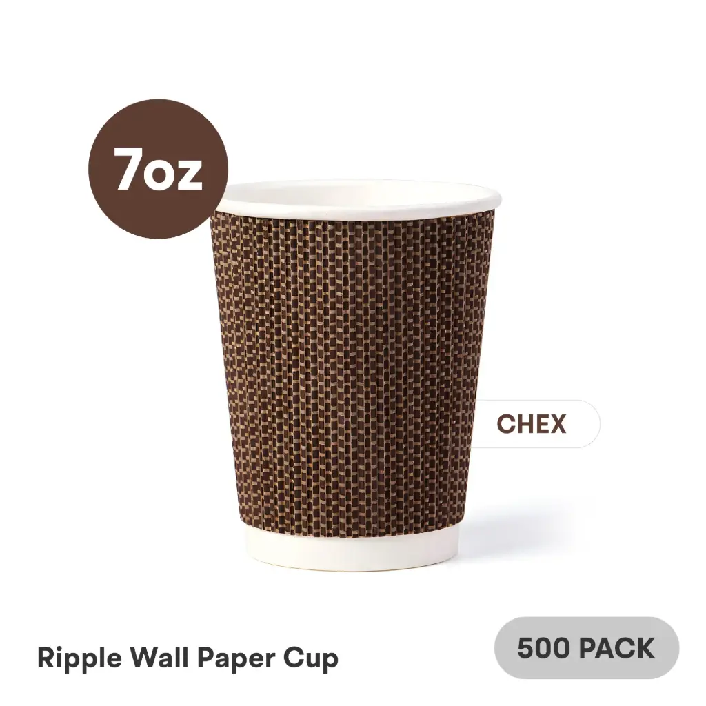 7 OZ Paper Cup Ripple Wall (210 ML) (Brown Chex Black Dots) [500 per case] Plain Disposable