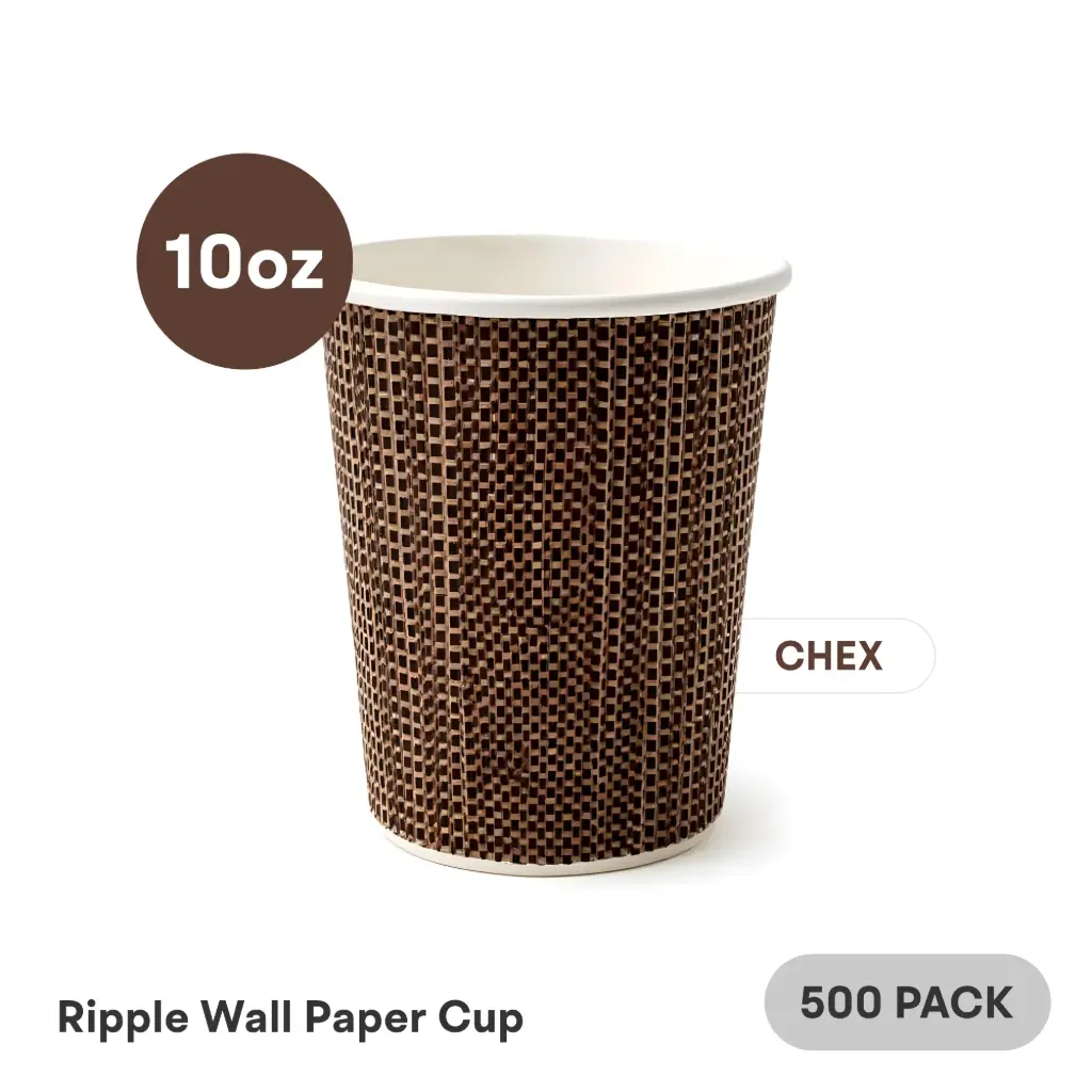 10 OZ Paper Cup Ripple Wall (300 ML) (Brown Chex Black Dots) [500 per case] Plain Disposable