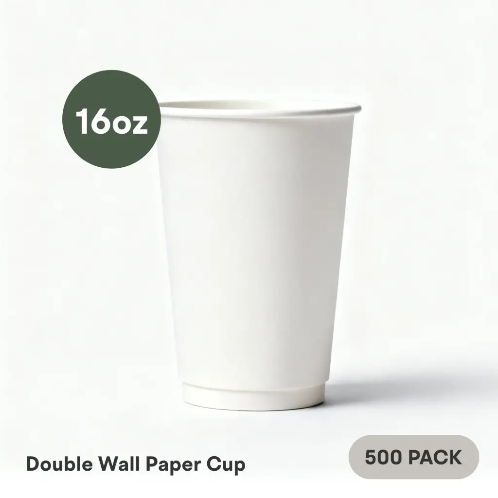 16 OZ Paper Cup Double Wall (480 ML) (White) [500 per case] Plain Disposable