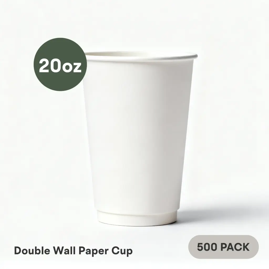 20 OZ Paper Cup Double Wall (600 ML) (White) [500 per case] Plain Disposable