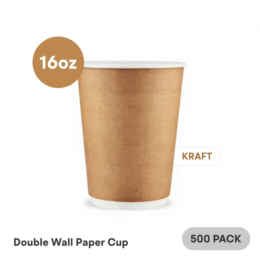 16 OZ Paper Cup Double Wall (480 ML) (Kraft) [500 per case] Plain Disposable