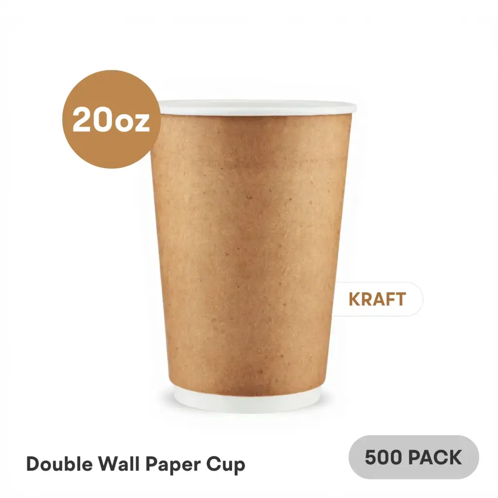 20 OZ Paper Cup Double Wall (600 ML) (Kraft) [500 per case] Plain Disposable