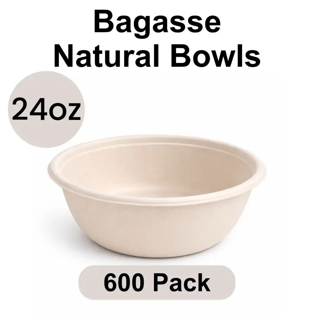24 Oz Bowl Round Natural (750 ml) [600 pack] Bagasse