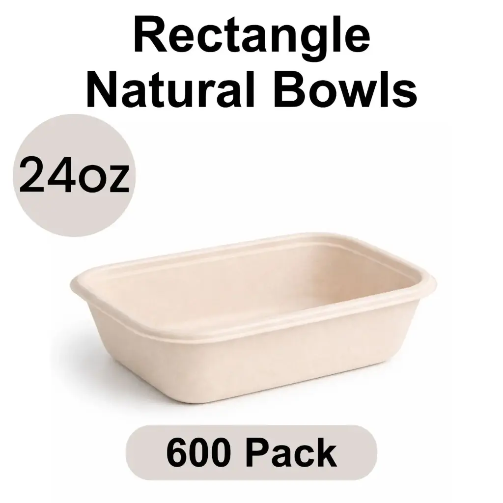 [BB-24-WH-1] 24 Oz Bowl Rectangle Natural (750 ml) [600 pack] Bagasse