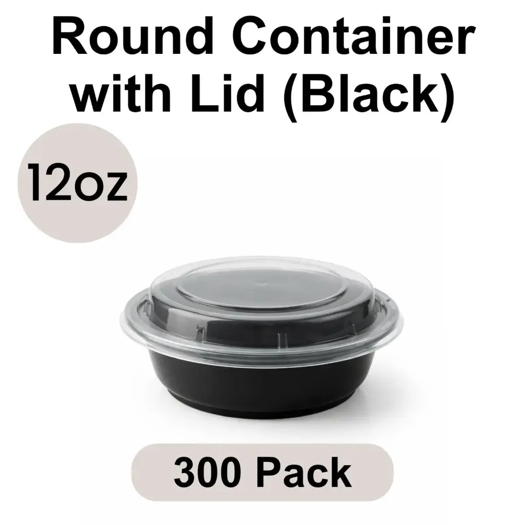[PP-RO-12] 12oz Round Black PP Takeout Container with Lid 150pk [RO-12]