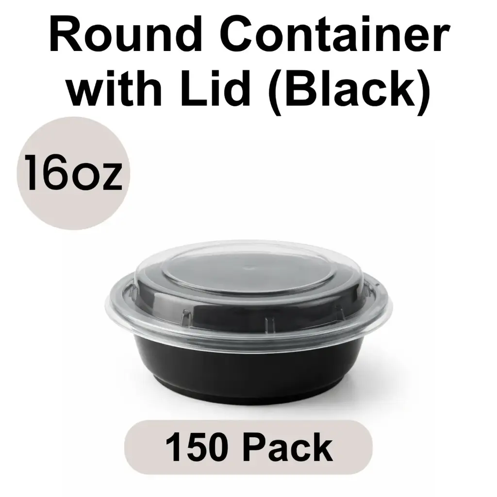 [PP-RO-16] 16oz Round Black PP Takeout Container with Lid 150pk [RO-16]