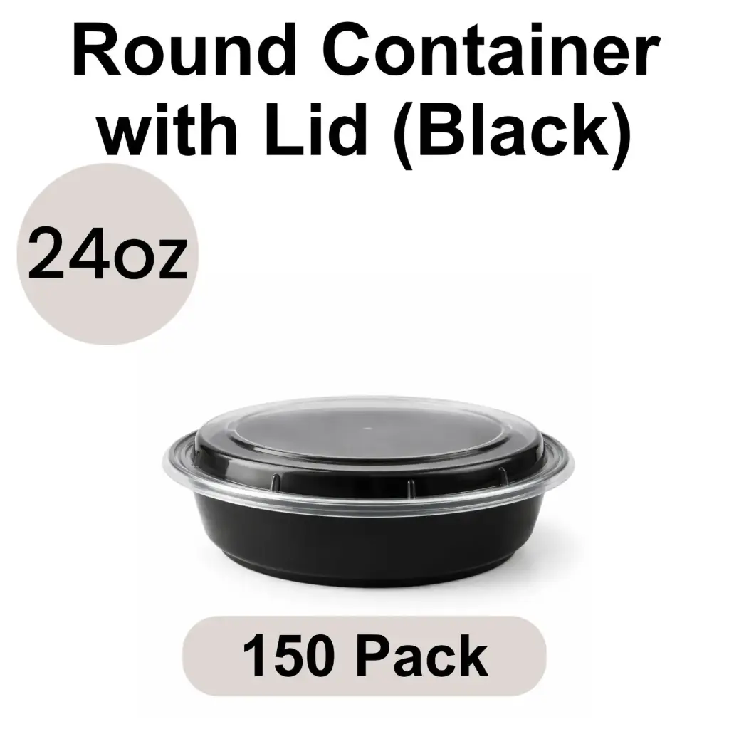 24oz Round Black PP Takeout Container with Lid 150pk [RO-24]
