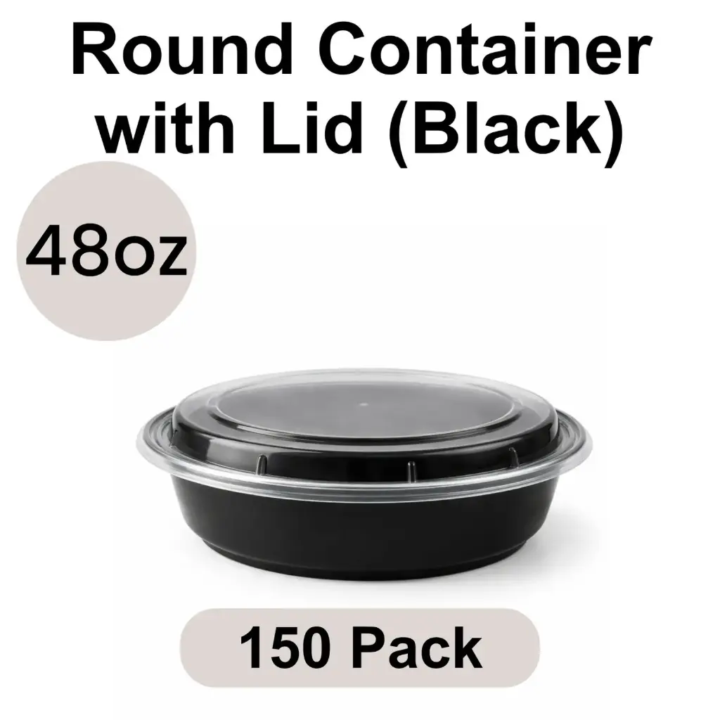 [PP-RO-48] 48oz Round Black PP Takeout Container with Lid 150pk [RO-48]