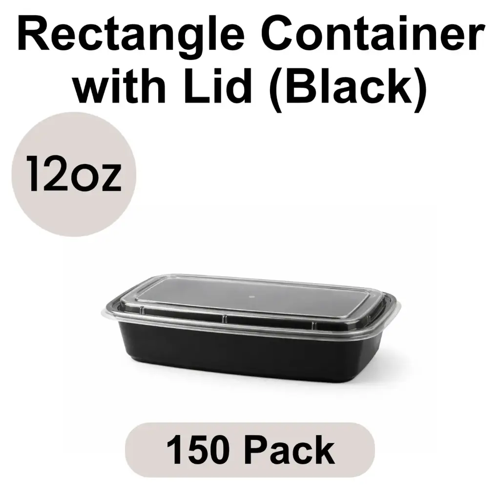 [PP-RE-12] 12oz Rectangular Black PP Takeout Container with Lid 150pk [RE-12]