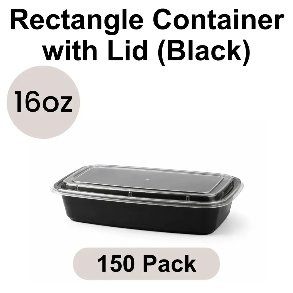 [PP-RE-16] 16oz Rectangular Black PP Takeout Container with Lid 150pk [RE-16]
