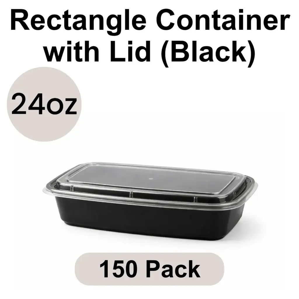 [PP-RE-24] 24oz Rectangular Black PP Takeout Container with Lid 150pk [RE-24]