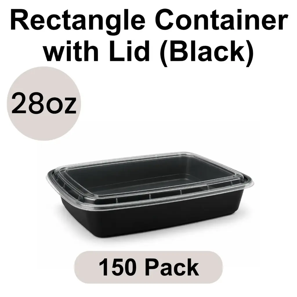 [PP-RE-28] 28oz Rectangular Black PP Takeout Container with Lid 150pk [RE-28]