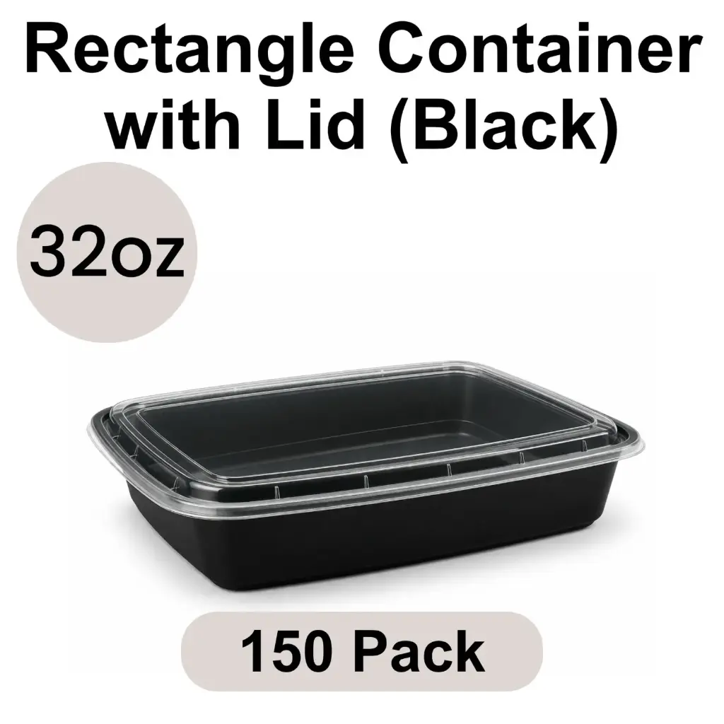 [PP-RE-32] 32oz Rectangular Black PP Takeout Container with Lid 150pk [RE-32]