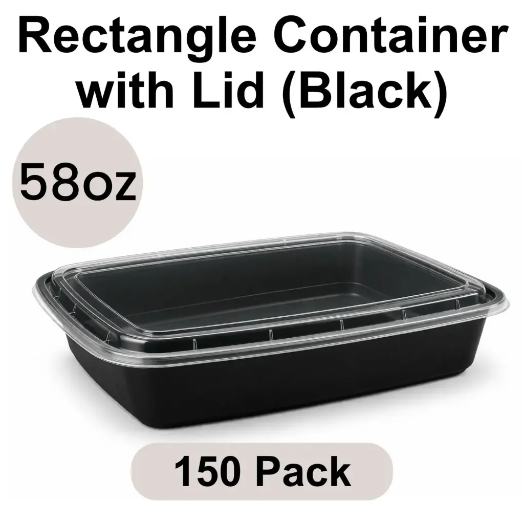 [PP-RE-58] 58oz Rectangular Black PP Takeout Container with Lid 150pk [RE-58]