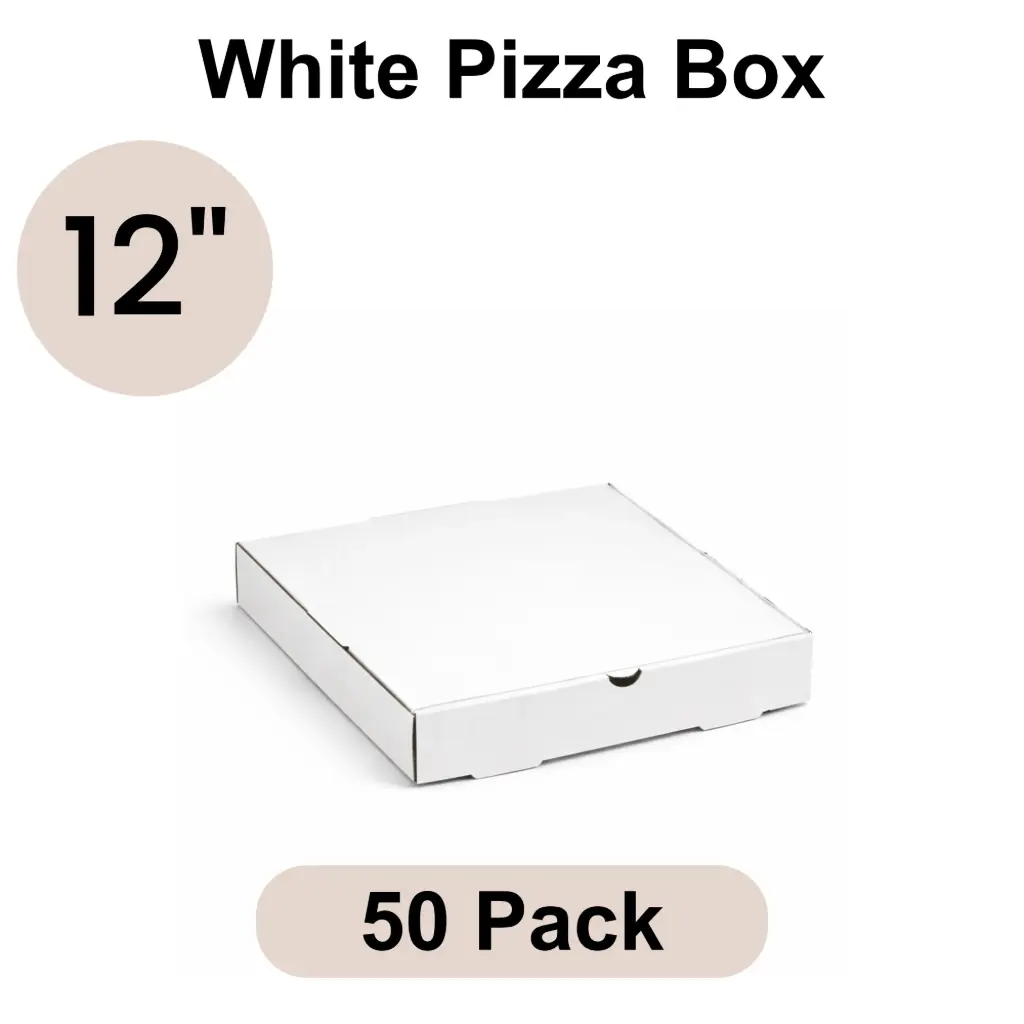 12" Plain White Pizza Box 3-ply B-Flute 50pk