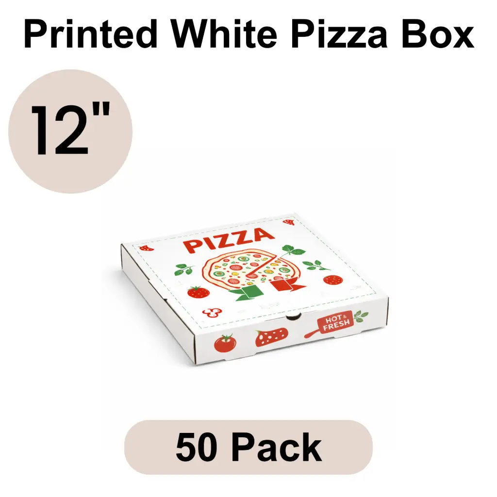 [PZB-12-1] 12" Printed White Pizza Box 3-ply B-Flute 50pk
