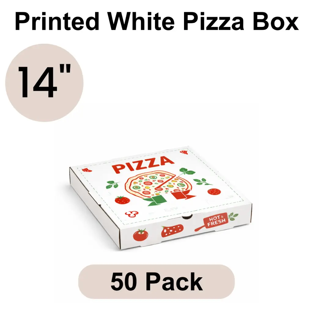 [PZB-14-1] 14" Printed White Pizza Box 3-ply B-Flute 50pk