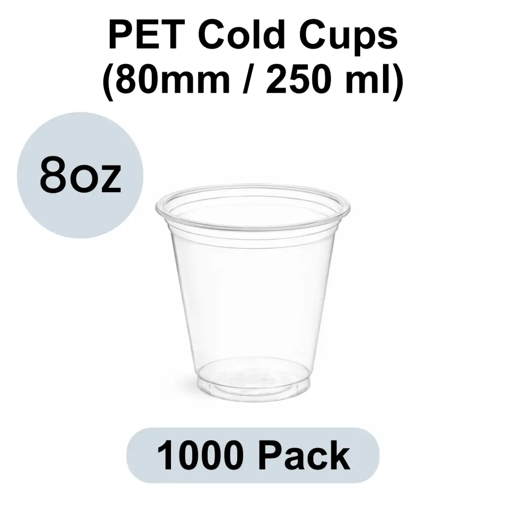 80mm PET Cold Cup 8oz (250ml) Clear 1000pk