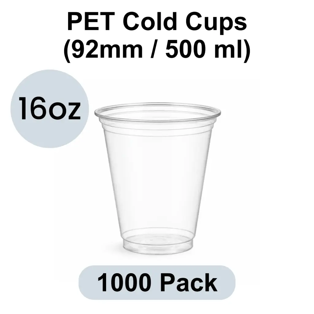 92mm PET Cold Cup 16oz (500ml) Clear 1000pk