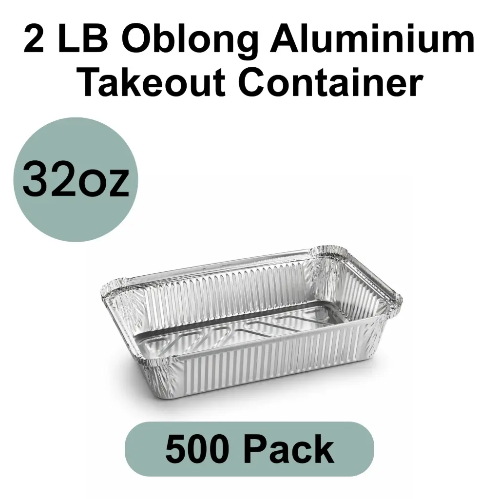 [AF-002] 2 LB 32oz Oblong Aluminum Takeout Container 500pk