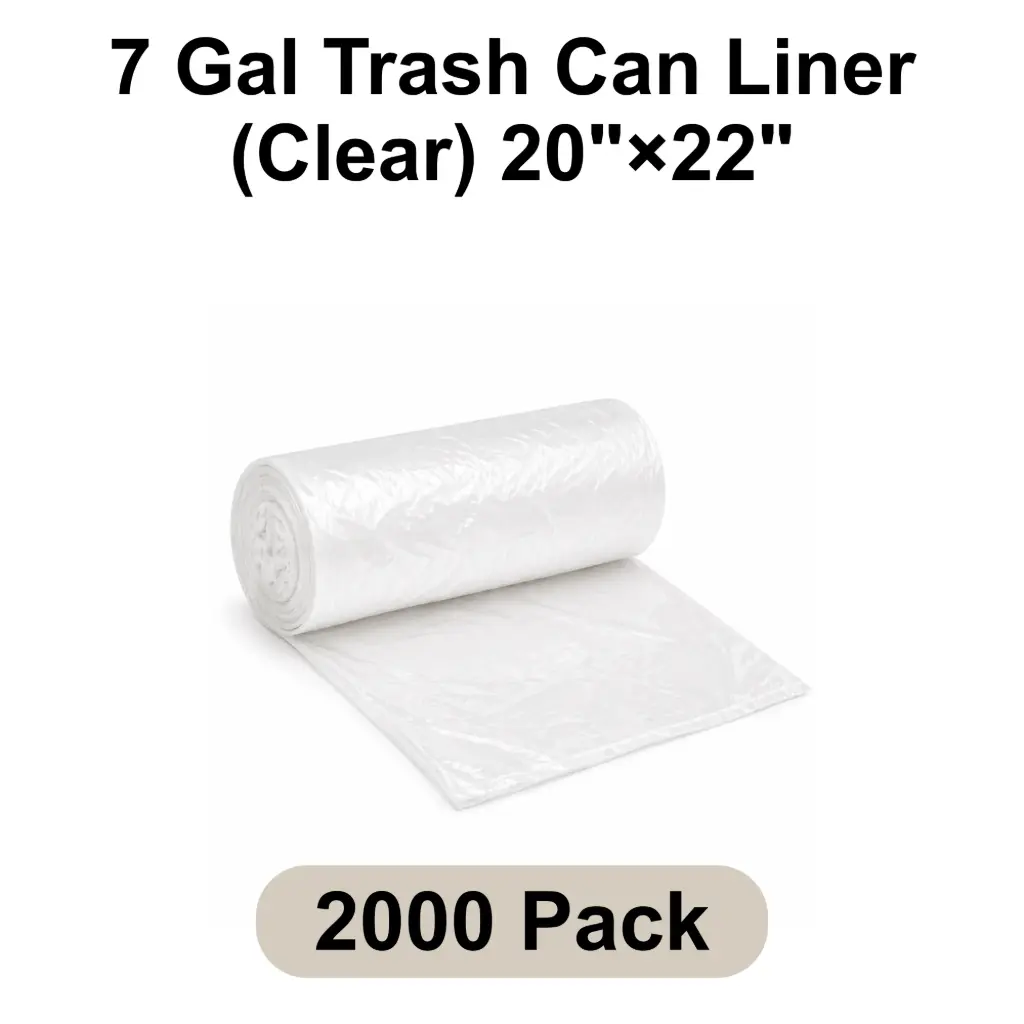 [TCL-CL-001] 7 Gal Trash Can Liner (Clear) 20"x22" 8 Micron Star Seal | 2000/Case (40 Rolls x 50 Bags/Roll)