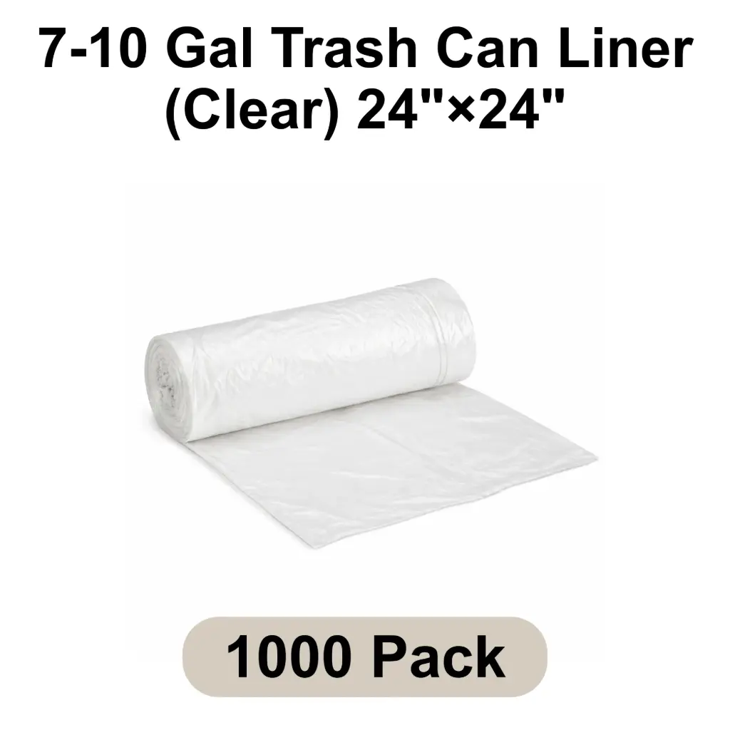 [TCL-CL-002] 7-10 Gal Trash Can Liner (Clear) 24"x24" 8 Micron Star Seal | 1000/Case (20 Rolls x 50 Bags/Roll)
