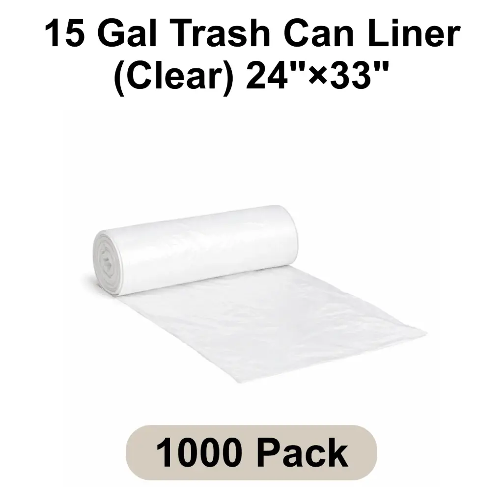 [TCL-CL-003] 15 Gal Trash Can Liner (Clear) 24"x33" 8 Micron Star Seal | 1000/Case (20 Rolls x 50 Bags/Roll)